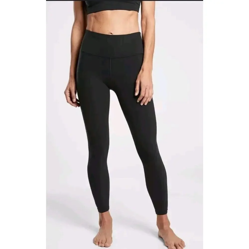 Athleta 7/8 Tight‎ Leggings Medium Black Pockets Ankle Zippers Vented Womens